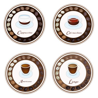 Four Kind of Coffee Drink in Retro Round Label clipart