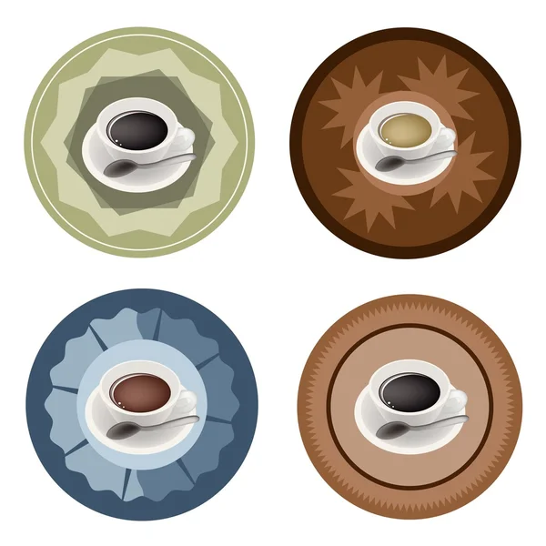 Vier soort warme koffie in retro ronde etiket — Stockvector