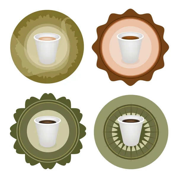 Cuatro tipos de café en la etiqueta de tazas desechables — Archivo Imágenes Vectoriales