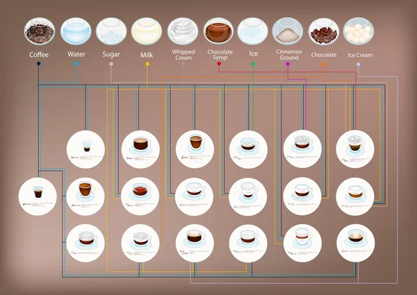 Un ensemble de type de café et de grains de café — Image vectorielle