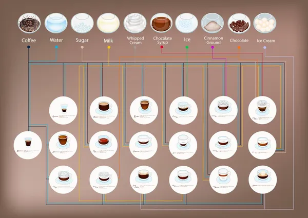 Un set di caffè tipo e chicco di caffè — Vettoriale Stock