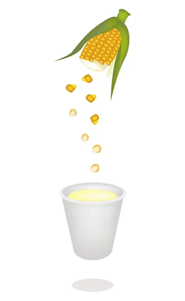 En process av majs juice från färska söta liktornar — Stock vektor