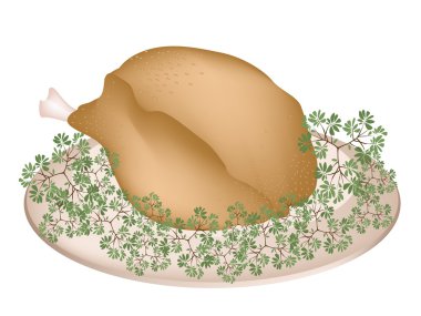 bir tabak lezzetli kızarmış hindi ve otlar
