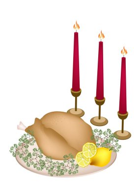 A Delicious Roast Turkey and Herbs with Candles