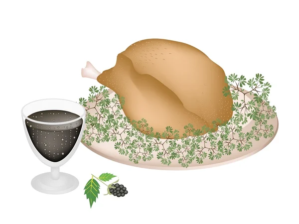 Delicious Roast Turkey and Herbs with Blackberry Fruit - Stok Vektor