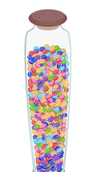Different Colors of Chocolate Candies in Glass jar — Stock Vector