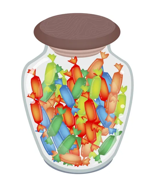 Diferentes colores de caramelos duros en tarro de vidrio — Archivo Imágenes Vectoriales