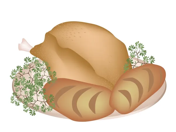 一盘美味的烤火鸡配玉米面包 — 图库矢量图片
