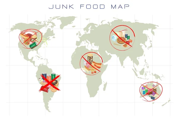 Mapa świata z fast food i wziąć od żywności — Zdjęcie stockowe
