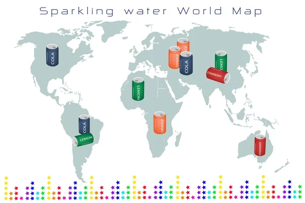 Mapa Mundial de Frutas Bebidas e Bebidas Doce — Vetor de Stock