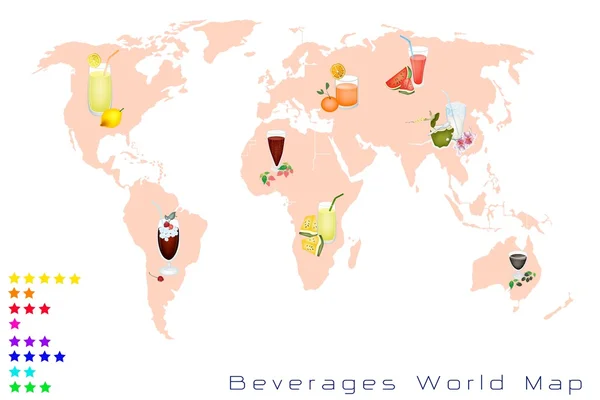 Mapa Mundial de Bebidas de Frutas y Bebidas Dulces — Archivo Imágenes Vectoriales