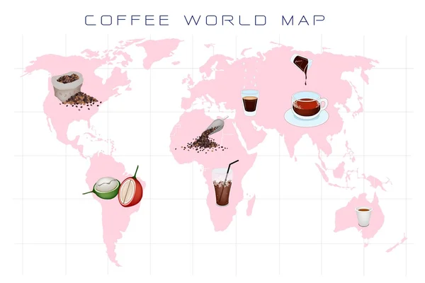 Carte du monde avec production et consommation de café — Photo