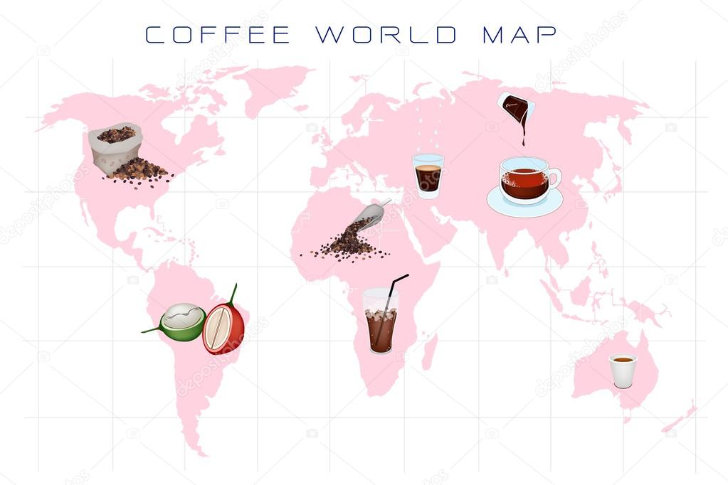World Map with Coffee Production and Consumption