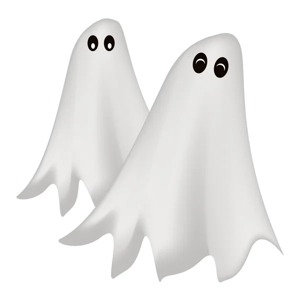 Dois Fantasma de Halloween feliz em fundo branco — Vetor de Stock