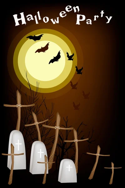 夜の背景に、墓地の上を飛んで悪のコウモリ — ストックベクタ