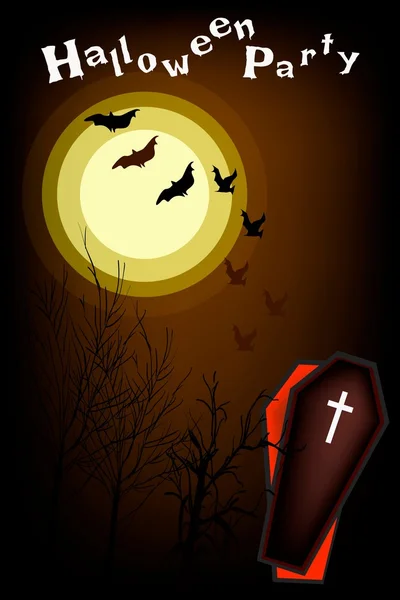 Un cercueil ouvert sur fond de nuit d'Halloween — Image vectorielle