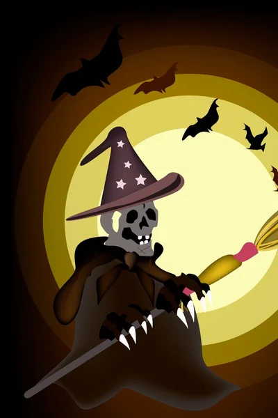 Halloween geest witch op nacht achtergrond — Stockvector