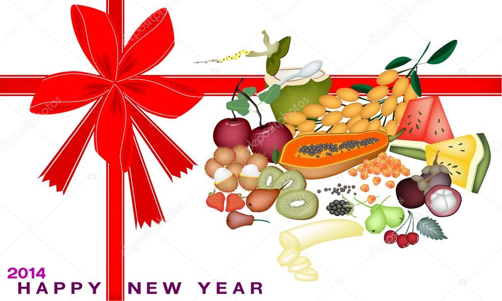 New Year Gift Card with Health and Nutrition Fruit