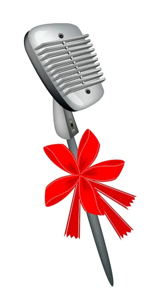 Retro Microphone with Red Ribbon — Stock Vector