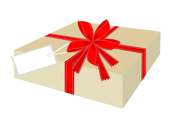 Gift Box with Red Ribbon and Tag — Stock Vector