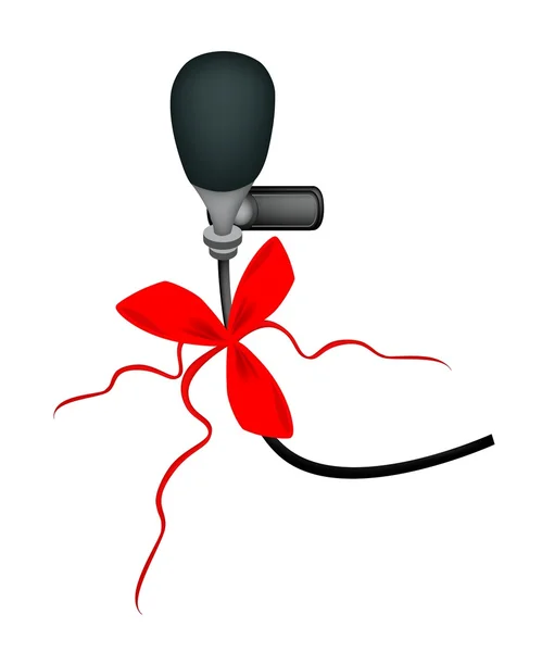 Kırmızı kurdele ile siyah kablosuz mikrofon — Stok Vektör