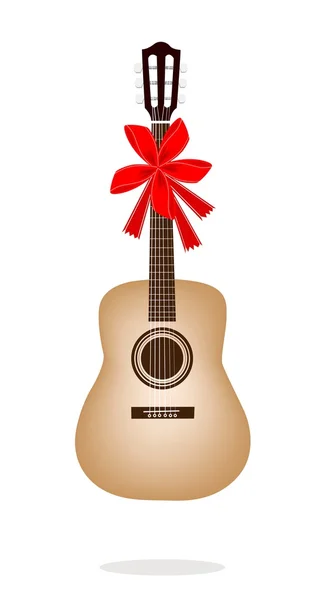 Guitarra clásica hermosa con cinta roja — Vector de stock