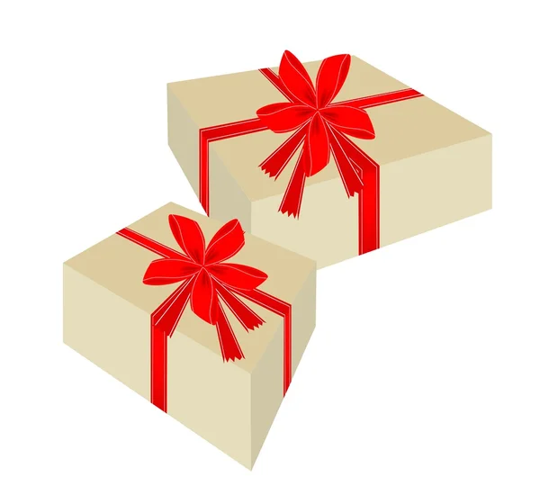 Two Beautiful Gift Boxes with Red Ribbon — Stock Vector