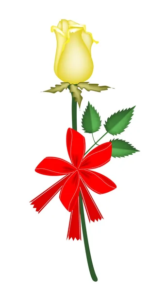 Schöne gelbe Rose mit roter Schleife — Stockvektor