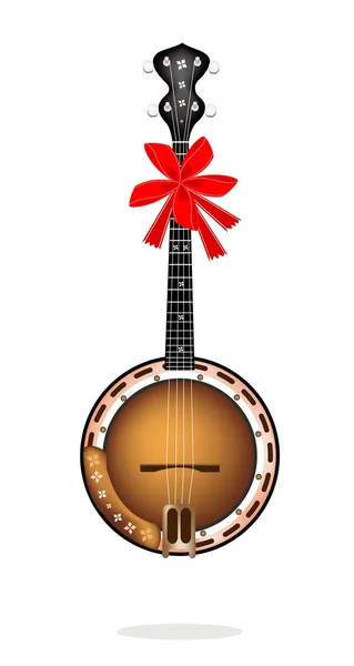 Beautiful Brown Banjo with Red Ribbon — Stock Vector