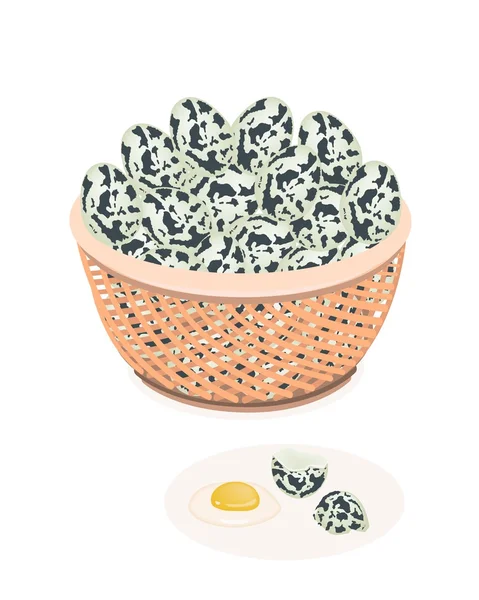 Fresh Quail Eggs in Brown Basket — Stock Vector