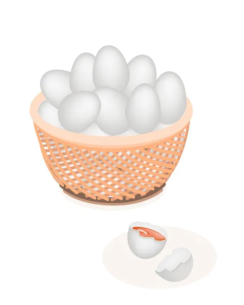 Fresh White Eggs in Brown Basket — Stock Vector