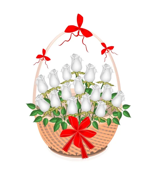 Brown Basket of Lovely White Roses — Stock Vector