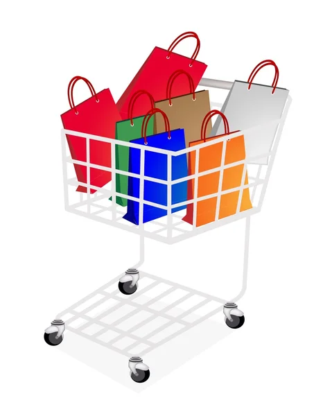 Colorful Paper Shopping Bags in Shopping Cart — Stock Vector