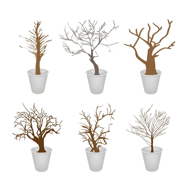 A Set of Abstract Dry Trees in A Flower Pot — Stock Vector
