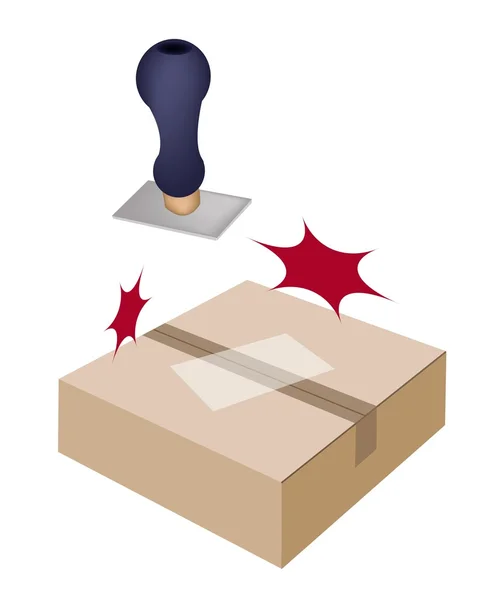 Timbro di gomma con una scatola di cartone marrone — Vettoriale Stock