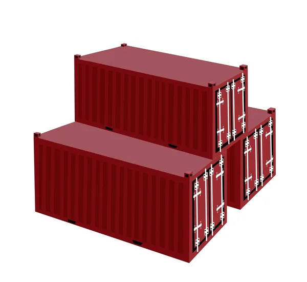 Three Red Cargo Container on White Background — Stock Vector