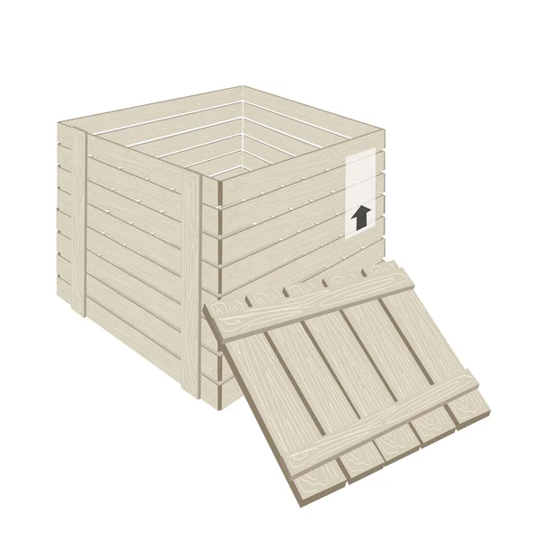 Open Wooden Cargo Box на белом фоне — стоковый вектор