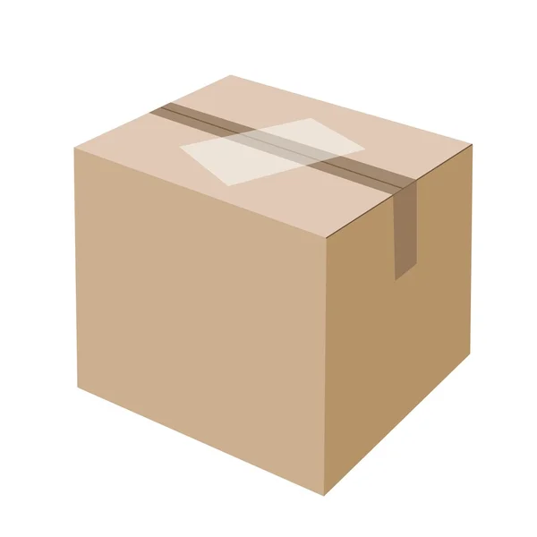 Etiqueta blanca en caja de cartón marrón en blanco — Vector de stock