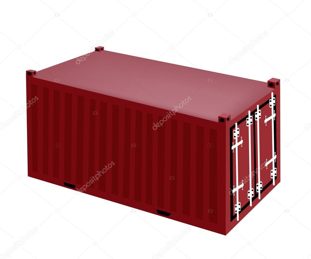 A Red Cargo Container on White Background
