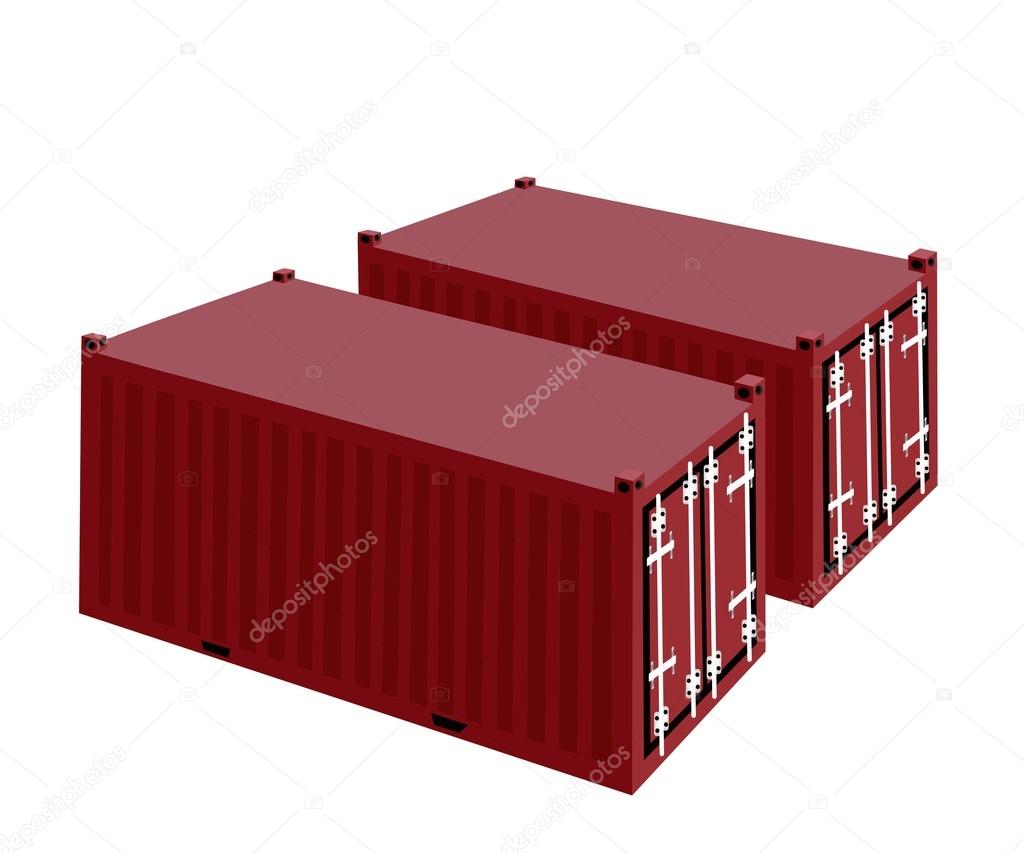 Two Red Cargo Container on White Background