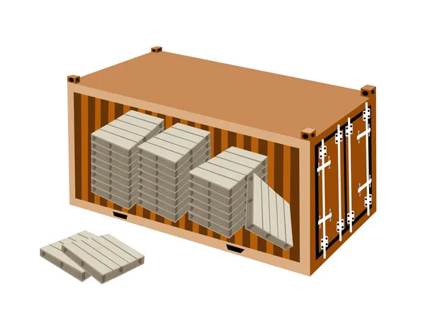 Uma pilha de paletes de madeira no recipiente de carga — Vetor de Stock
