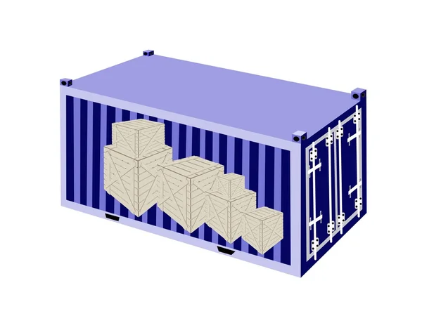 Stapel van houten kratten in een container-lading — Stockvector