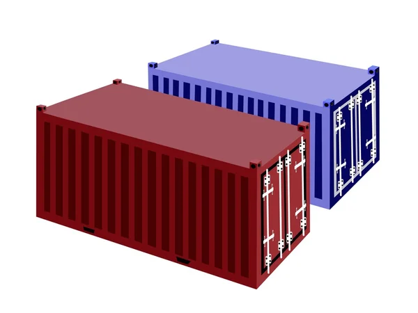 白い背景の上の 2 つのコンテナー貨物コンテナー — ストックベクタ