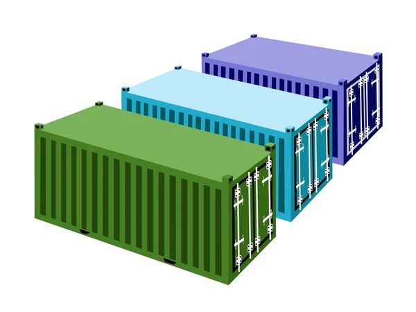白い背景の上の 3 つの貨物コンテナー — ストックベクタ