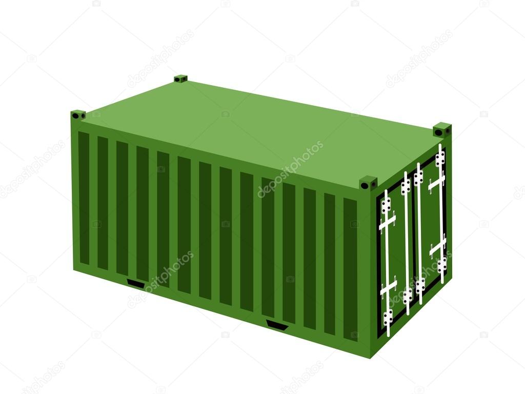 A Green Cargo Container on White Background