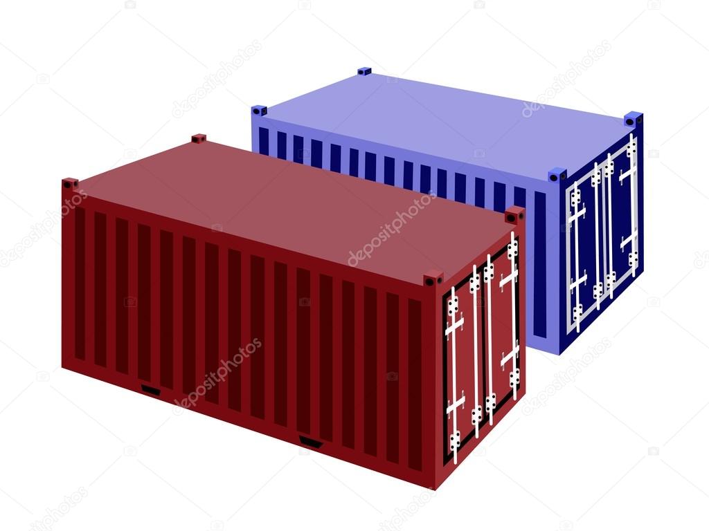Two Container Cargo Container on White Background