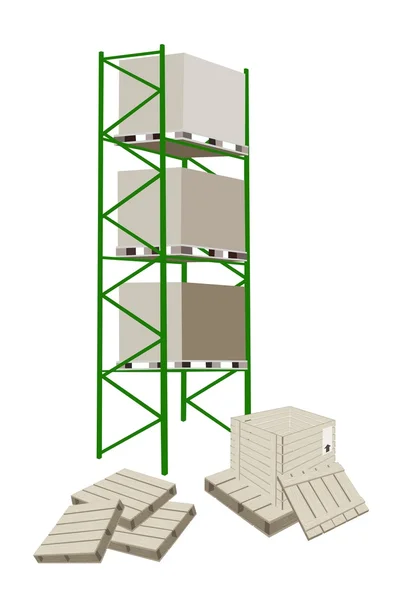 Estante de carga en un almacén con caja de envío — Archivo Imágenes Vectoriales