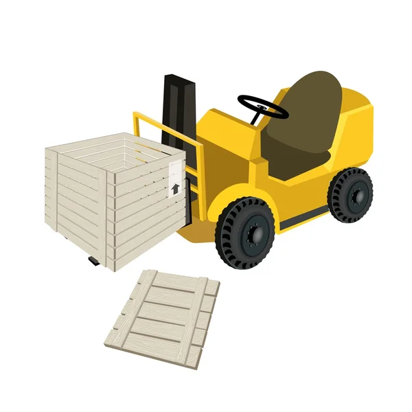 A Forklift Truck Loading Open Shipping Box — Stock Vector