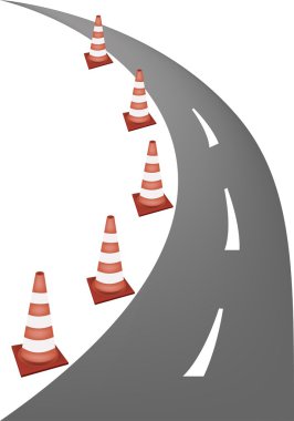 yolda trafik konileri uyarı bir çizgi
