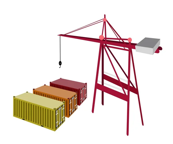 Drei Frachtcontainer mit einem Kran — Stockvektor